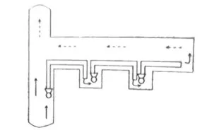 Схема проветривания тупиковых выработок большой протяженности вентиляторами, установленными в шлюзовых камерах